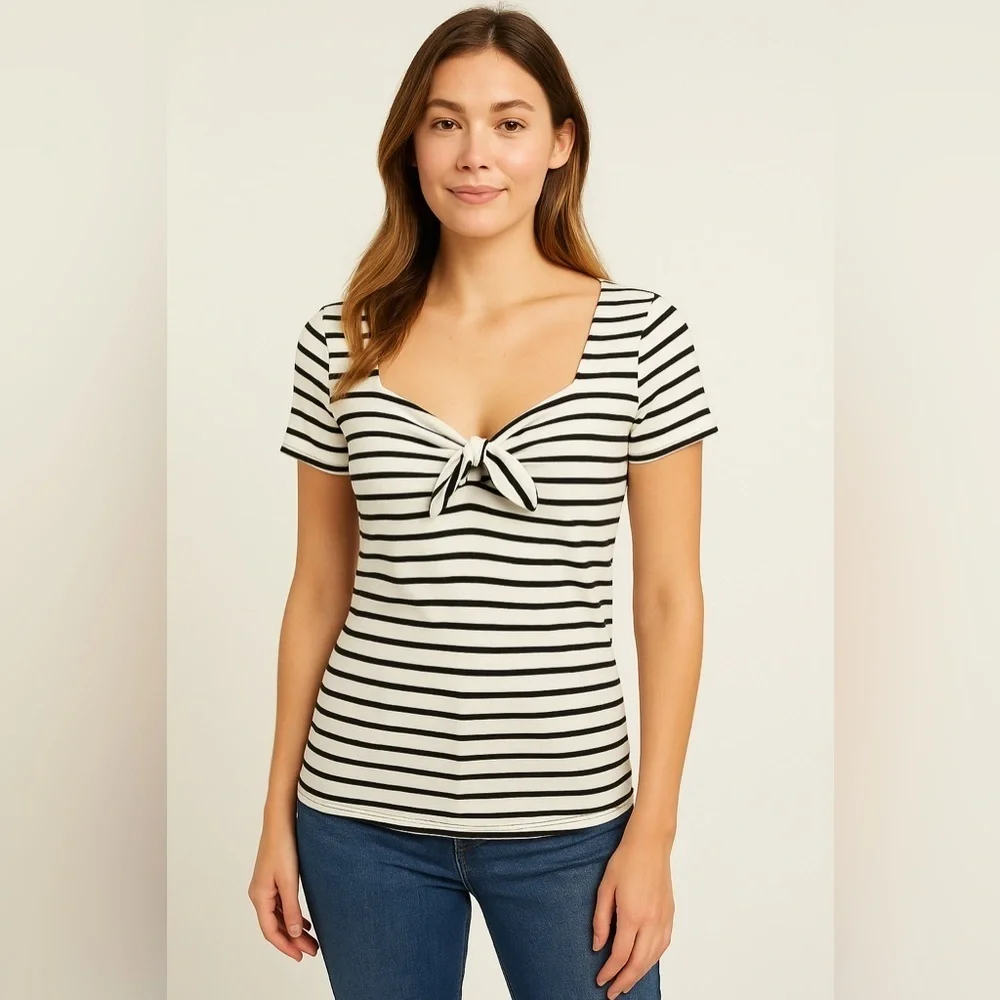 American Living Striped Tie-Front Top (Size M) - Picture 1 of 6